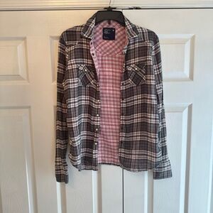American Eagle Outfitters Women’s Plaid Shirt - Gray and Pink